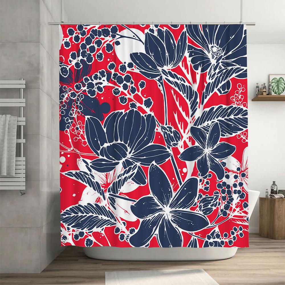Vibrant Floral Print Shower Curtain Water-Resistant Fabric For Bathroom Decor