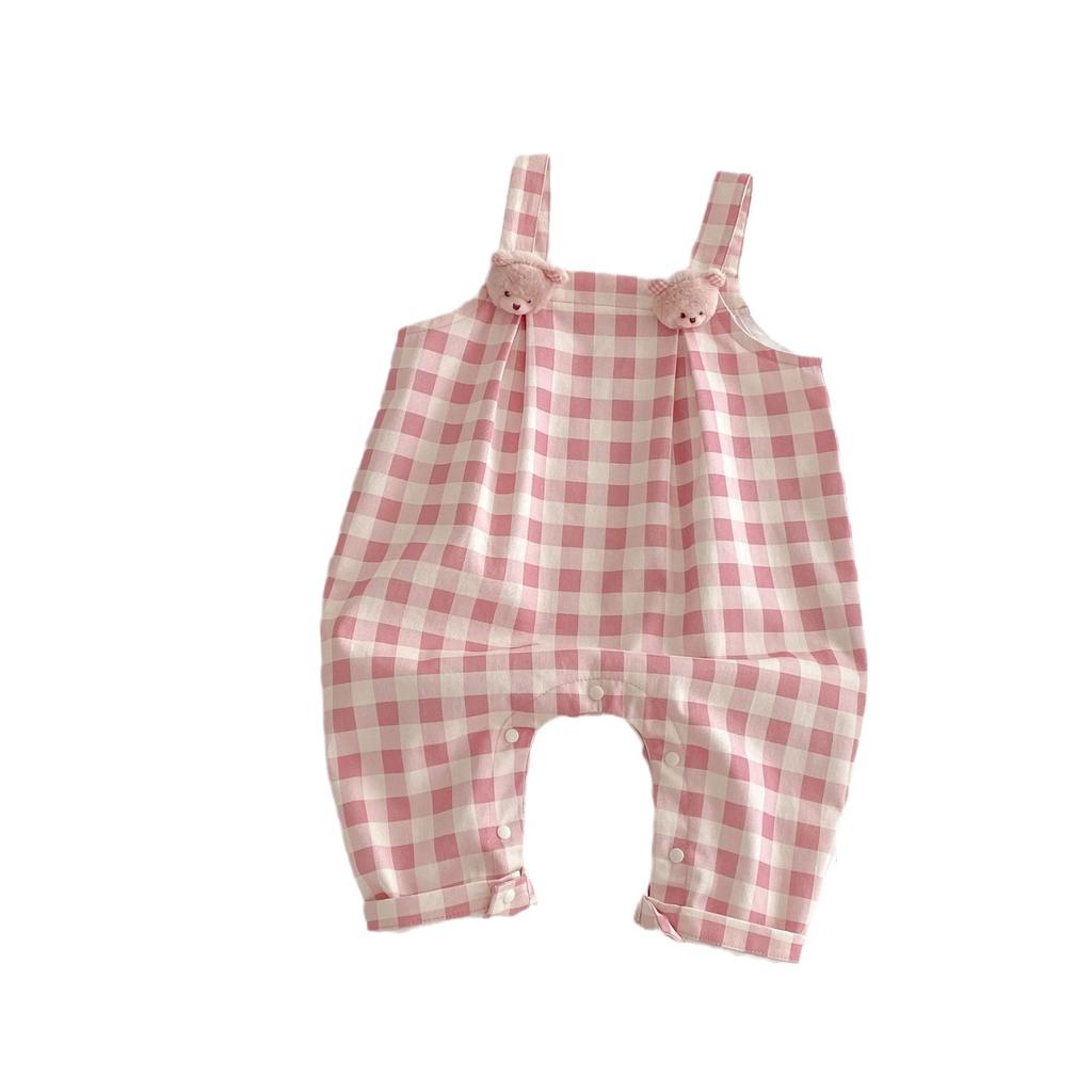 Baby Bear Suspender Romper Plaid Jumpsuit Spring Autumn Infant Outfit for 0-2 Years Newborn Clothing