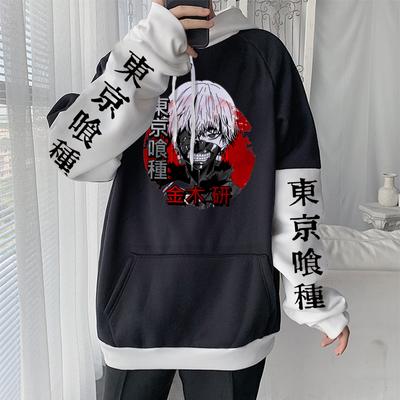 Japonia Anime Tokyo Ghoul Bluzy Harajuku Kaneki Ken Głowa Plakat Kreskówka Okrągły Dekolt Moda Kobiety Luźne Patchwork Bluzy
