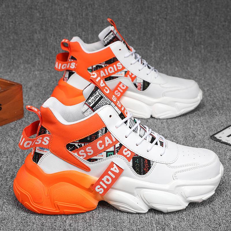 Spring Men's Shoes Summer Middle School Basketball Sports Running Sneakers Teenagers Casual High Top Thick Soled Daddy Trendy Shoes