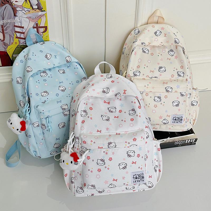 Schoolbag New Hellokitty Printed Backpack Female Korean Version Ins Style Cute Girl Heart Junior High School Casual Backpack