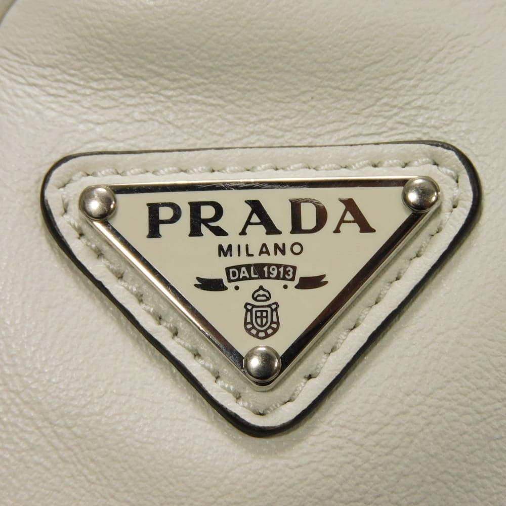 Used 11569 Triangle Leather Crossbody Bag 1BH190 2BYA F00099 7921 White RFID IC Chip Embossed Logo Bianco Unisex from