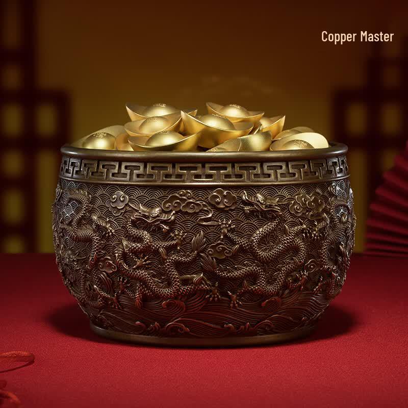 Tong Shifu Nine Dragon Copper Treasure Basin Ornament
