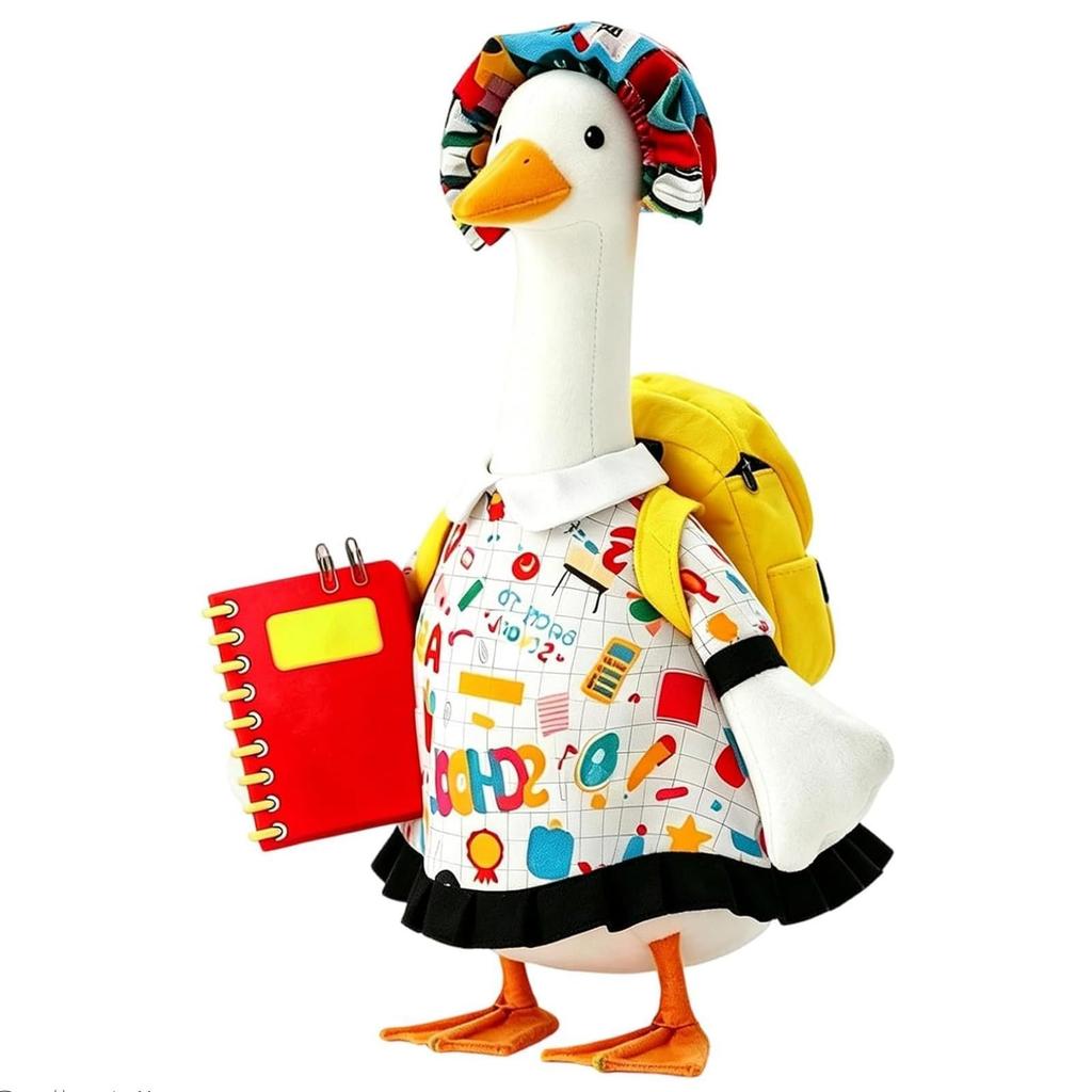 23-Inch Porch Goose Costume with Back to School Theme Printed Dress Hat Backpack Pencil Set for Outdoor Garden Yard Lawn Decoration