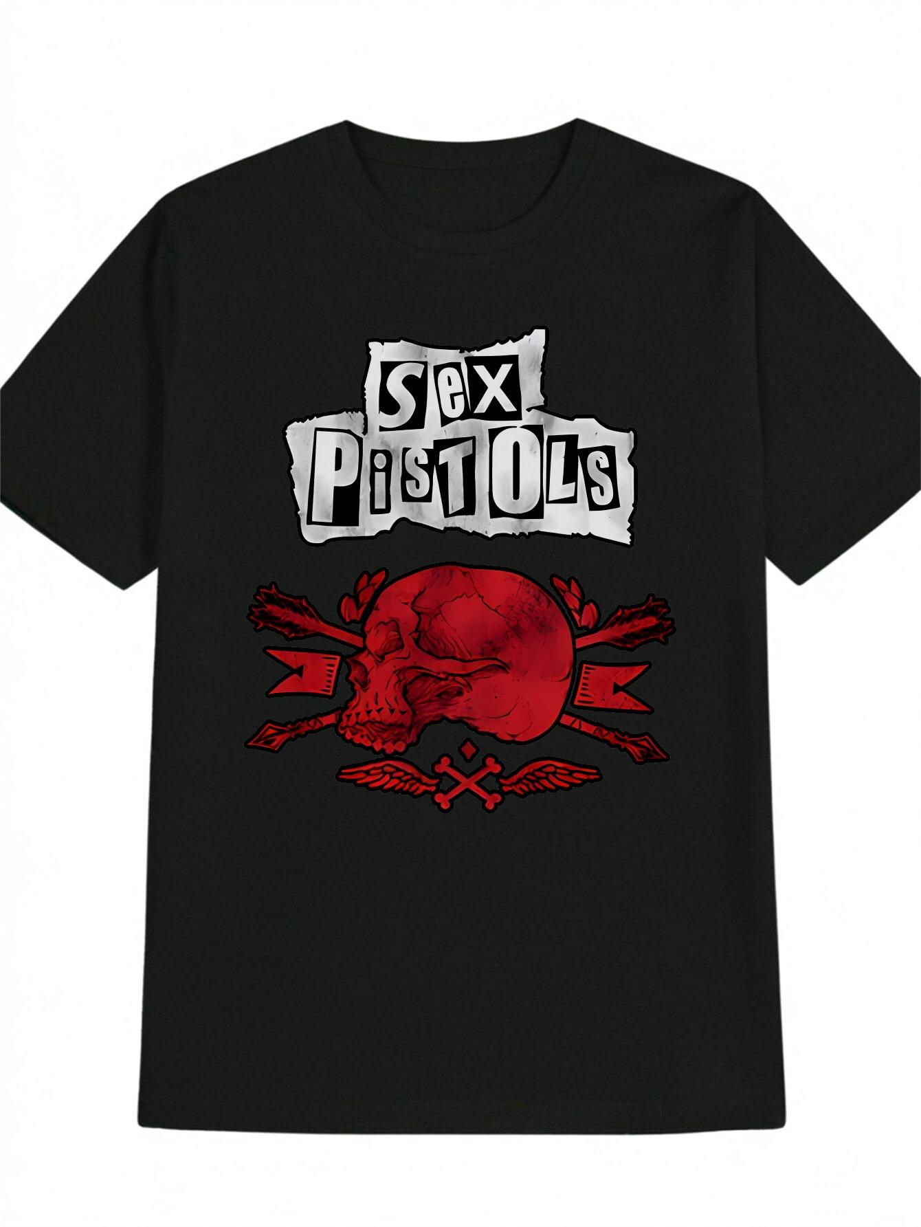 Casual Crew Neck T-shirt with Sex Pistols Graphic Print XXL