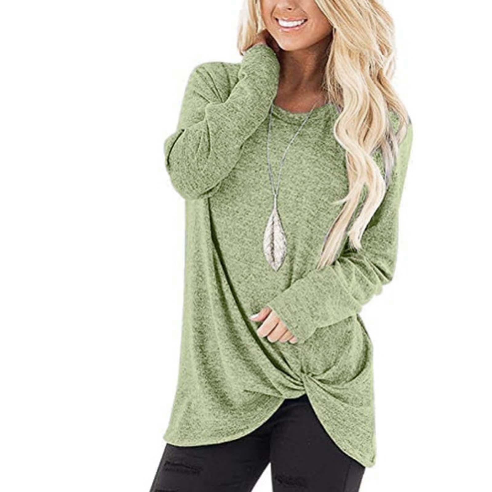 Women Fashion Loose Long Sleeve Casual T-Shirt Blouse Tops L зелёный