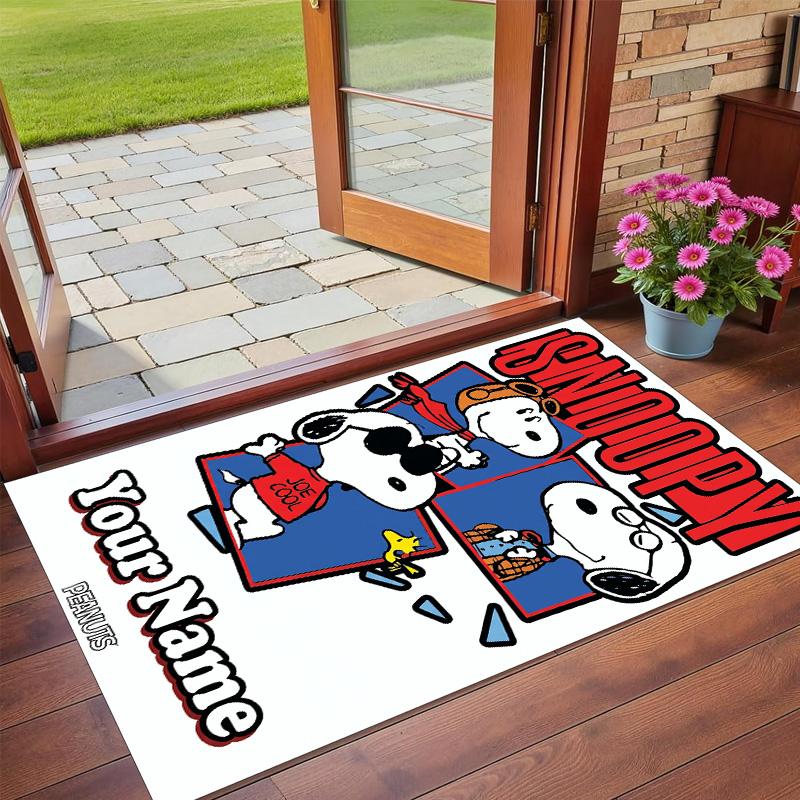 Crystal Velvet Rug Custom Name Text, Soft Non Slip Floor Mat Home DecorSnoopy Peanuts