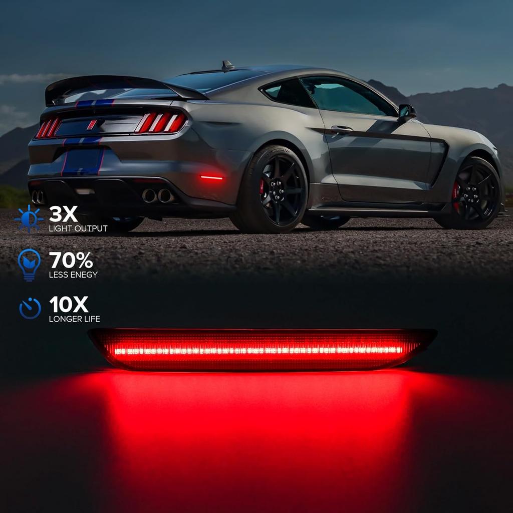 LED Side Marker Lights Compatible with 2015- Mustang S550 GT, Rear Dynamic Startup Side Markers, Rear Fender Markers Lamps Assembly, Smoked Len Red