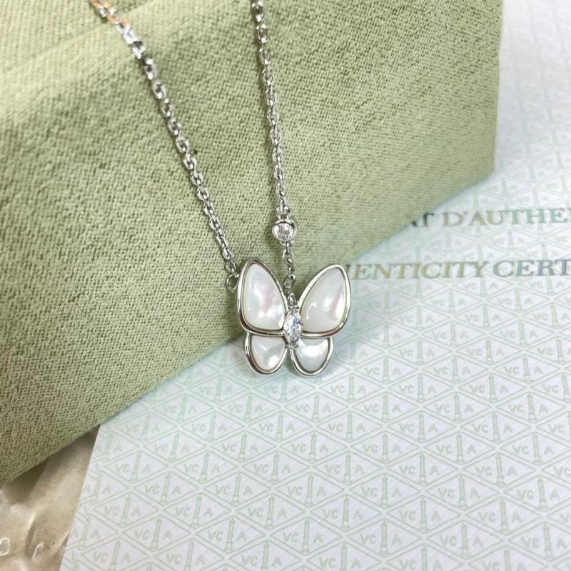 18K Rose Gold Plated Sterling Silver Butterfly & Clover Necklace with White Mother-of-Pearl