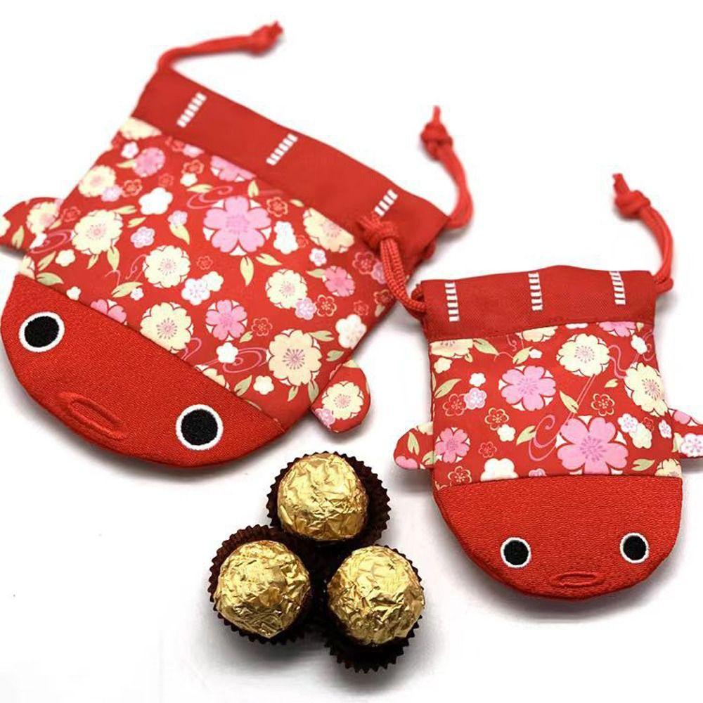 Red Color Bag Gold Fish Shape Handbag Cartoon Animal Festive Sugar Bag  New Year