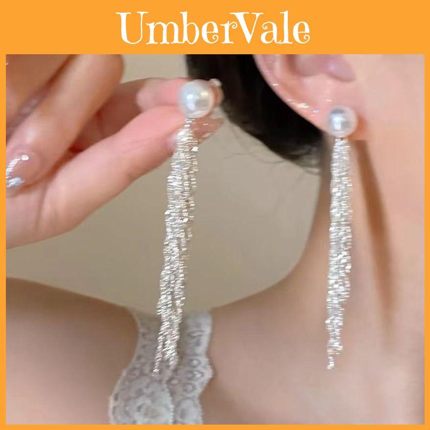 Moonlit Star River Long Artificial Pearl Drop Earrings With Geometric Design For Elegant Women