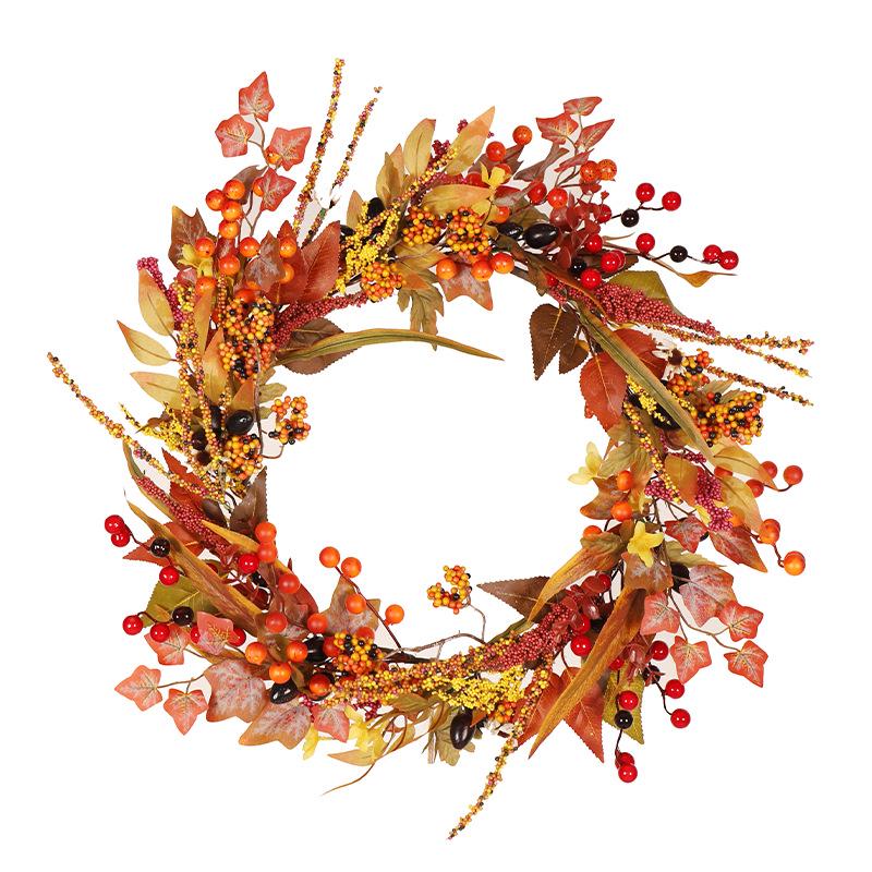 Harvest Festival Maple Leaf & Berry Wreath - Thanksgiving/Halloween Decor