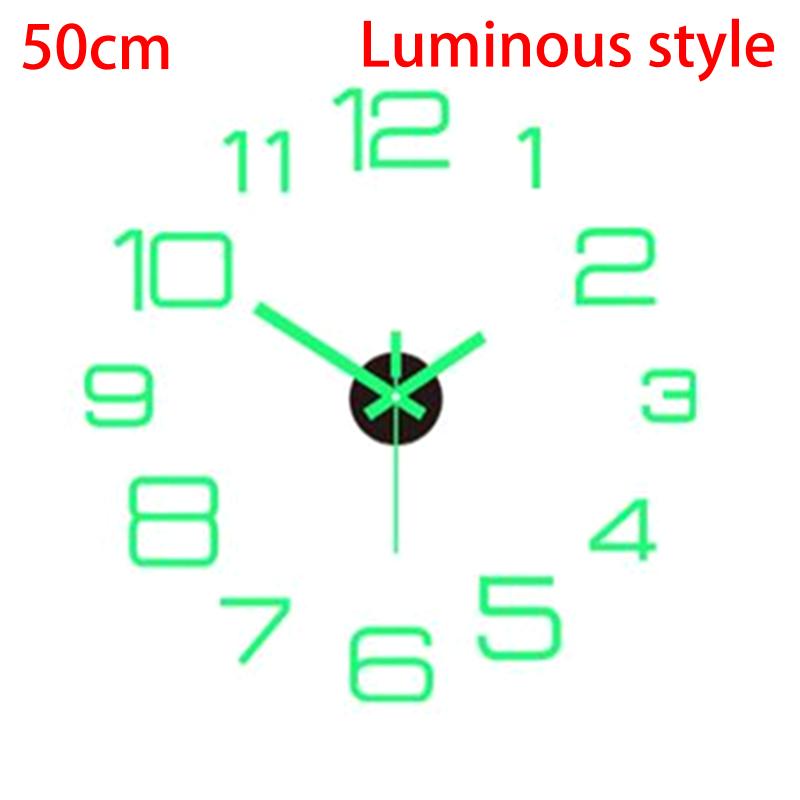 3D Mirror Wall Clock Luminous Modern DIY Frameless Sticker Large Silent Quartz for Living Room Office