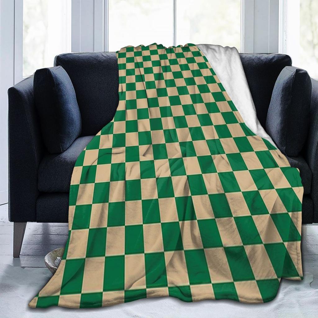 Tan Brown And Green Checkerboard Blankets Flannel Sofa Throw Blanket Portable for Couch Bedding Outdoor Throws Bedspread Quilt