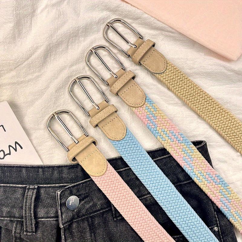 Kein Lochen farbiger Gürtel Damen vielseitiger Jeans Canvas Gürtel gewebt elastisch elastische Dornschließe Studenten fauler Stoffgürtel
