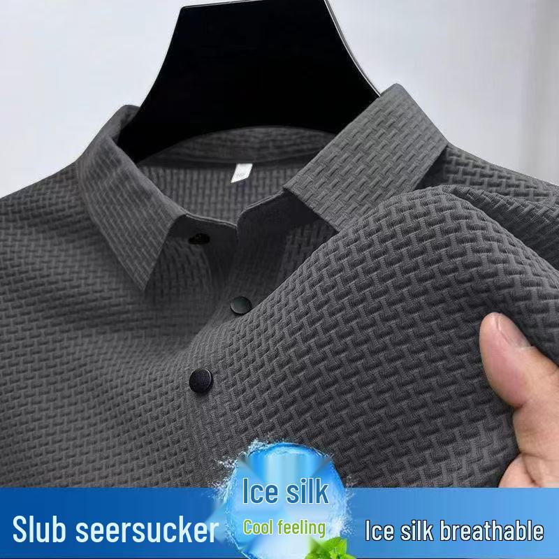 Herren Kurzarm-T-Shirt aus atmungsaktiver Eis seide, Bambus-Jacquard, Koreanischer Stil, Elastisch Übergröße, Lässiges Sommer-Top