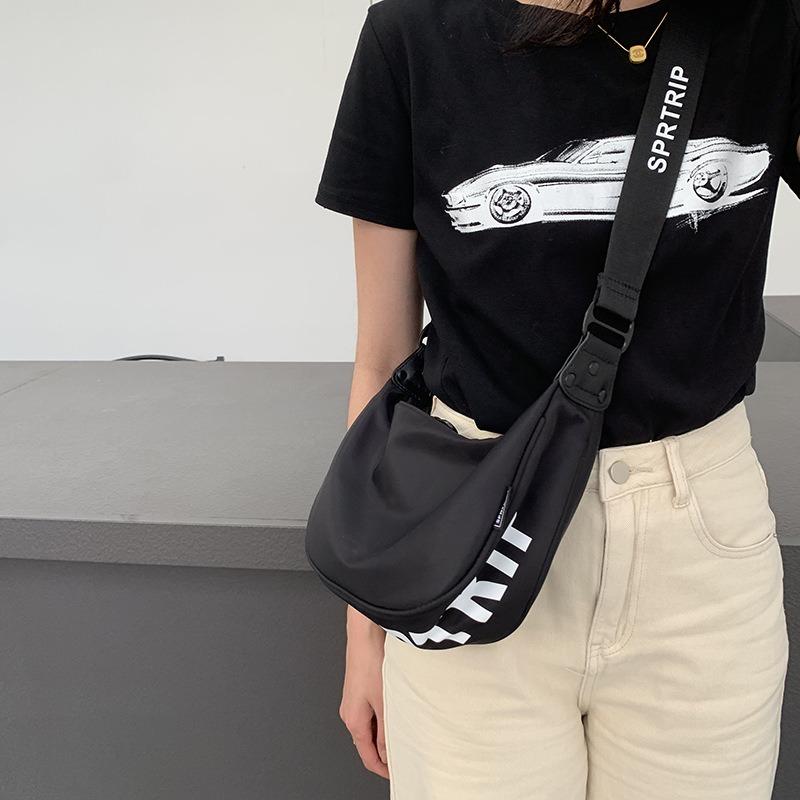 casual trendy messenger bag simple letters large capacity wide shoulder strap shoulder bag Oxford cloth crescent bag women's bag