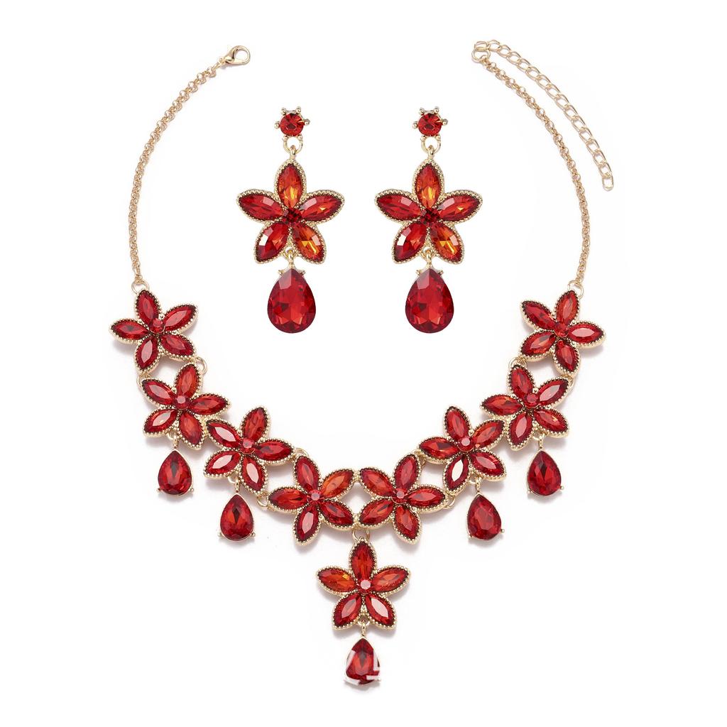 Retro exaggerated high-end rhinestone necklace earrings two-piece set