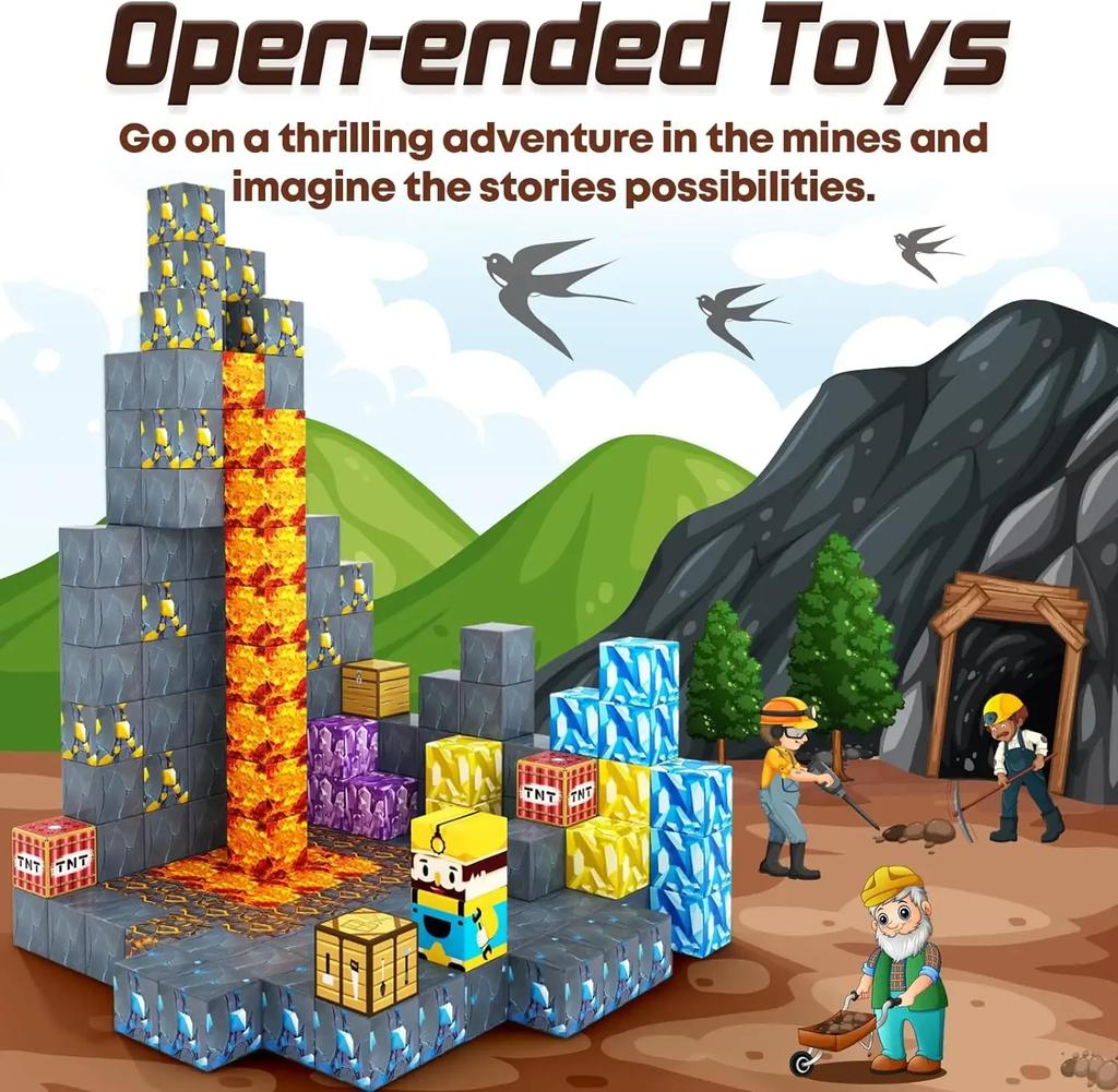 Magnetic Building Blocks Build Magnetic Blocks Mine World Kids Sensory Toys for Boys Girls Age 3+ DIY Magnetic Construction Cube