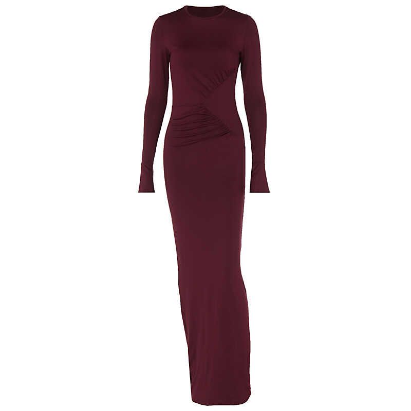 Autumn Western Style Solid Pleat Slim fit Long sleeve dress Slim Fit Long Sleeve Dress