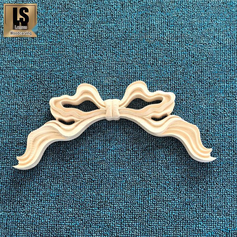 European Style Solid Wood Carved Bow Knot Decal - French Retro Wall & Cabinet Decoration.