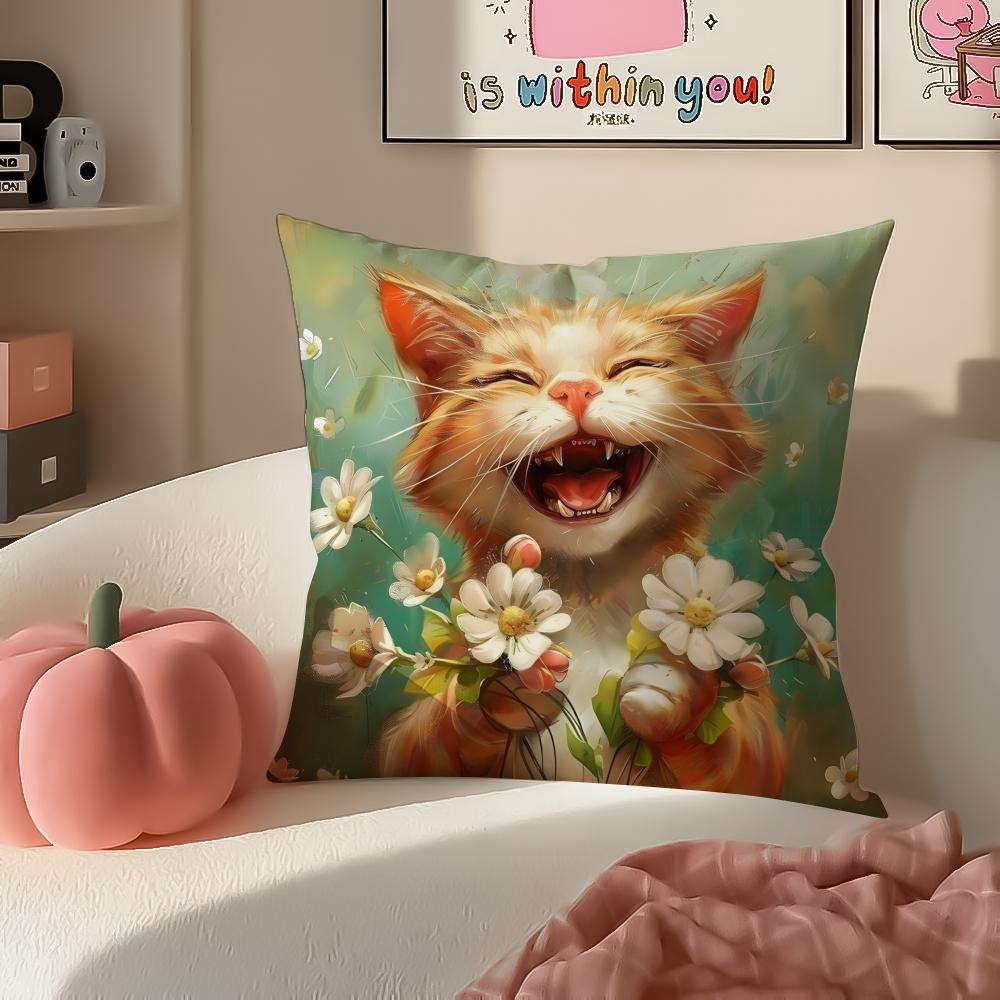 

Cute Oil Painting Colorful Cat Art Cushion Cover Pillowcase Short Plush Invisible zipper Room Sofa Cushion Cover 30X30cm