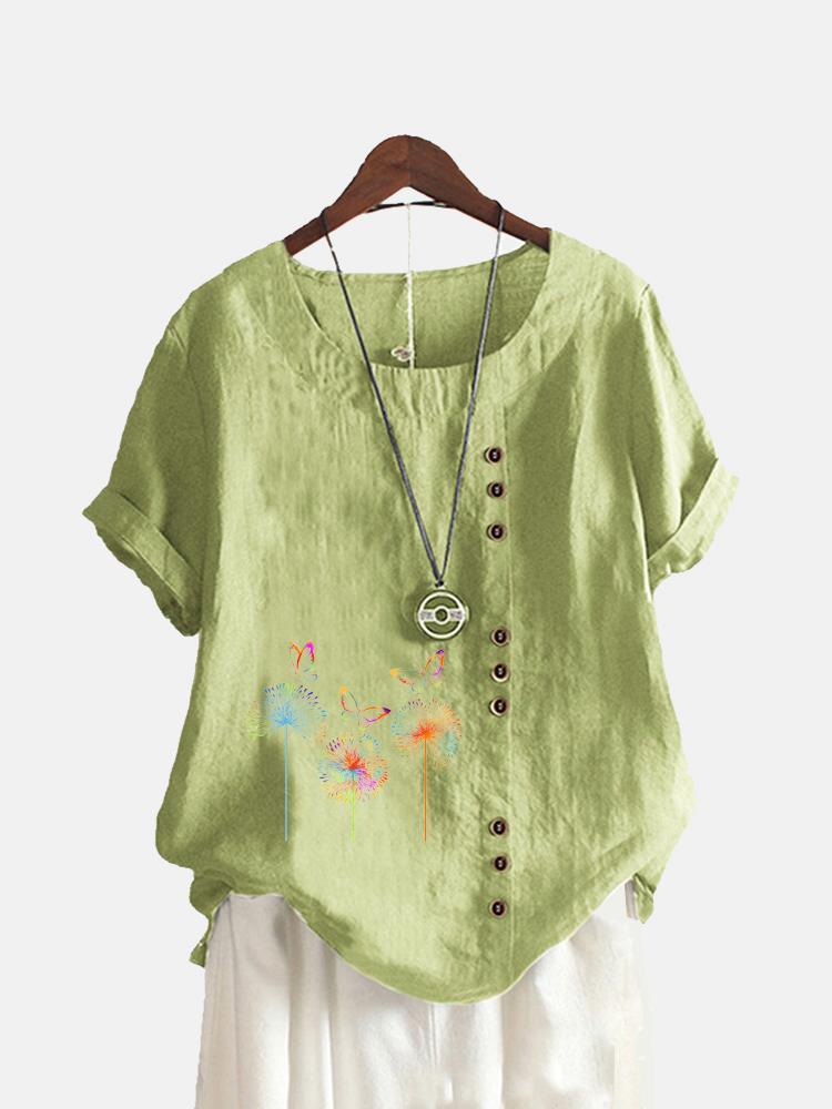 

Женская мода, топ с круглым воротником, футболка с цветочным принтом, повседневный топ с коротким рукавом, женская свободная блузка XXXXXL зелёный