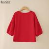 ZANZEA Women Summer Round Neck Loose 3/4 Sleeve Plain Blouse