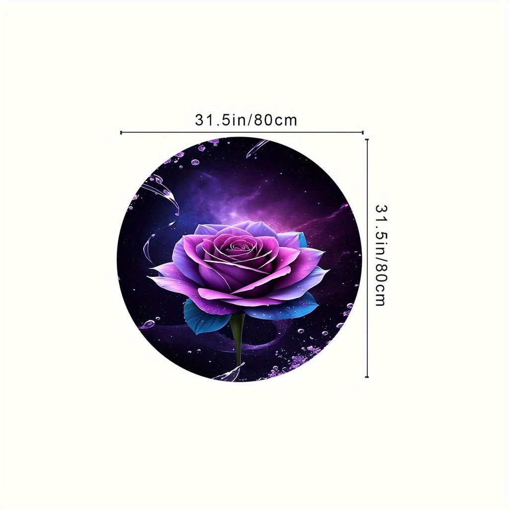 Luxurious Purple Rose Flower Pattern Round Shape Floor Mats Kitchen Hallway Runner Rug Bedroom Living Room Soft Carpet Non-slip Area Rug
