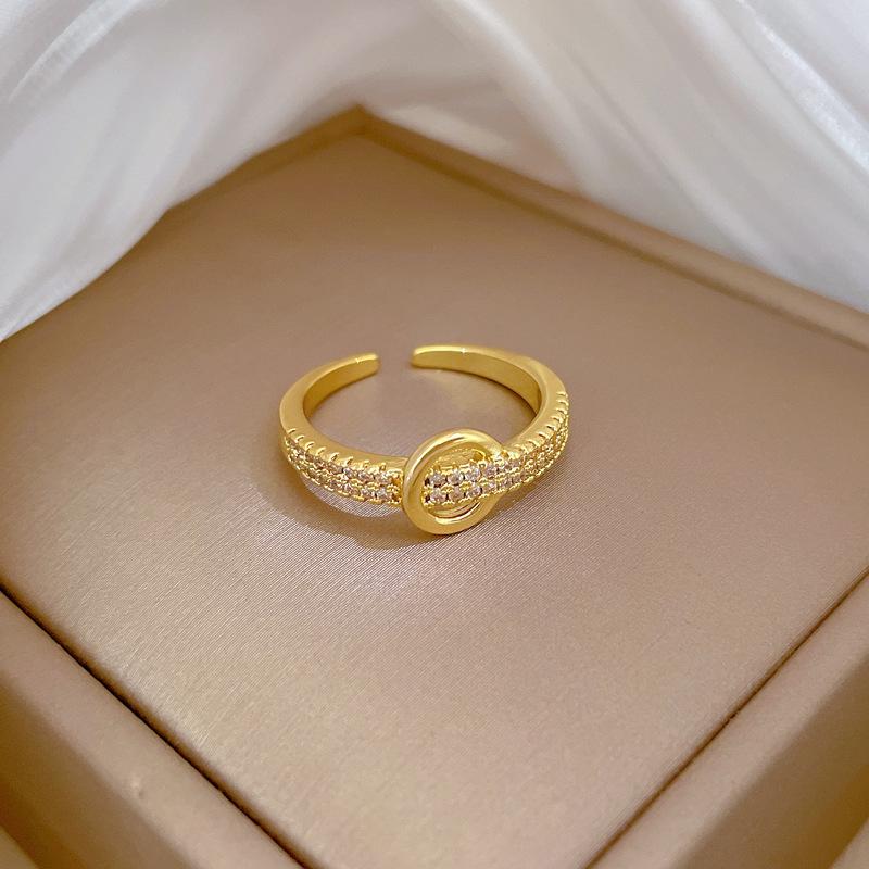 Real Gold Ring Light Luxury Full Diamond Ring Opening Adjustable Simple Jewelry Japanese Ring Couple Ring