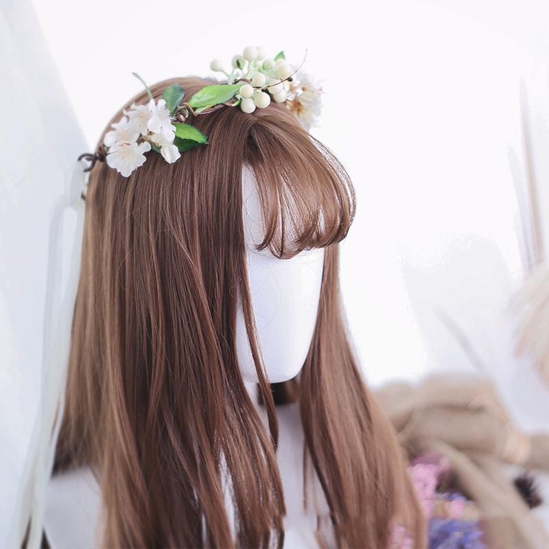 Bybrana Damen Lolita Lange Haare Big Wave Bangs Perücke Süße Kunsthaar Hitzebeständige Party