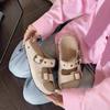 Thick-bottomed heightening Boken cool slippers women's summer 2025 new leather flat-bottomed casual belt buckle one-word slippers