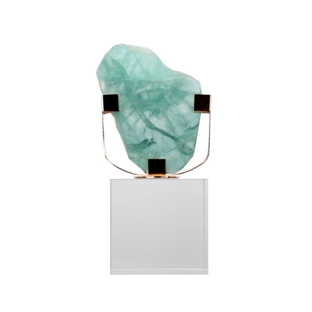 Natural Green Fluorite Crafts Sculpture Crystal Base Ornaments Desk Decoration Modern Crystal Artwork Room Aesthetics Decor