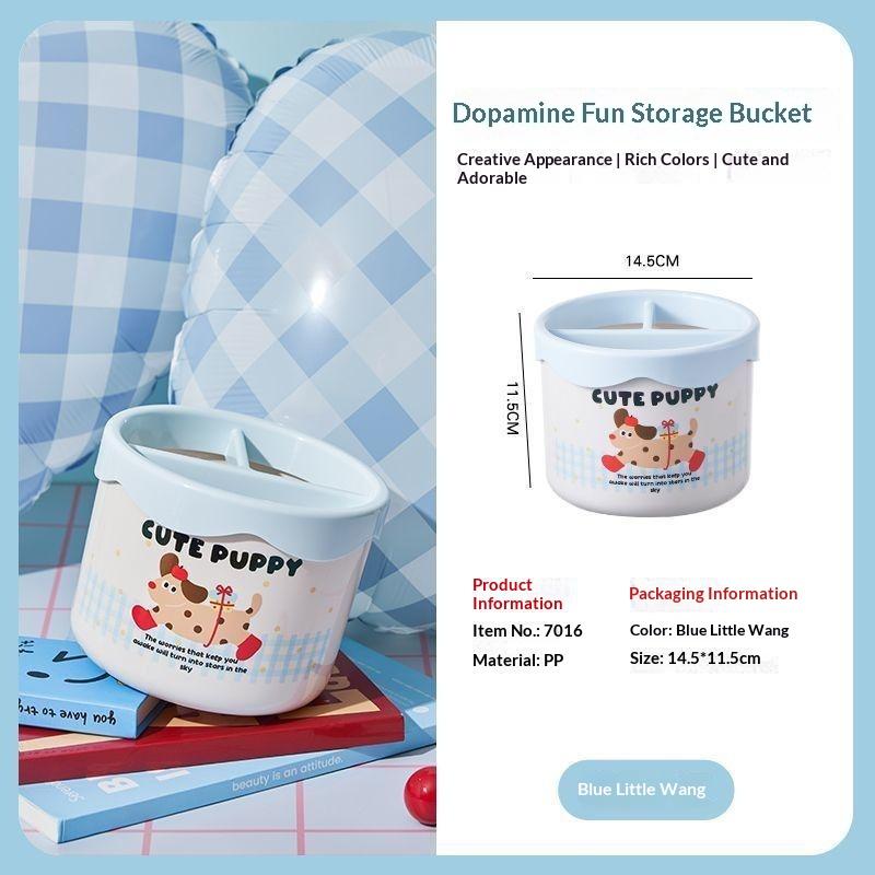Cute Cartoon Makeup Brush Holder Divided Desktop Storage Organizer For Lipstick Cosmetic Pen Stationery Organizing