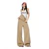 Early Spring Vintage Lazy Relax Khaki Relaxed Overall Denim Pants For Ladies Casual Pants Oversize Denim Trousers