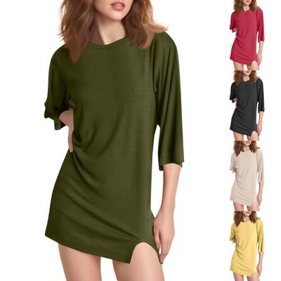 3/4-Ärmel Kleid für Damen Lässig Locker Sommer-Sonnenkleid Blumenmuster Kleid mit Taschen