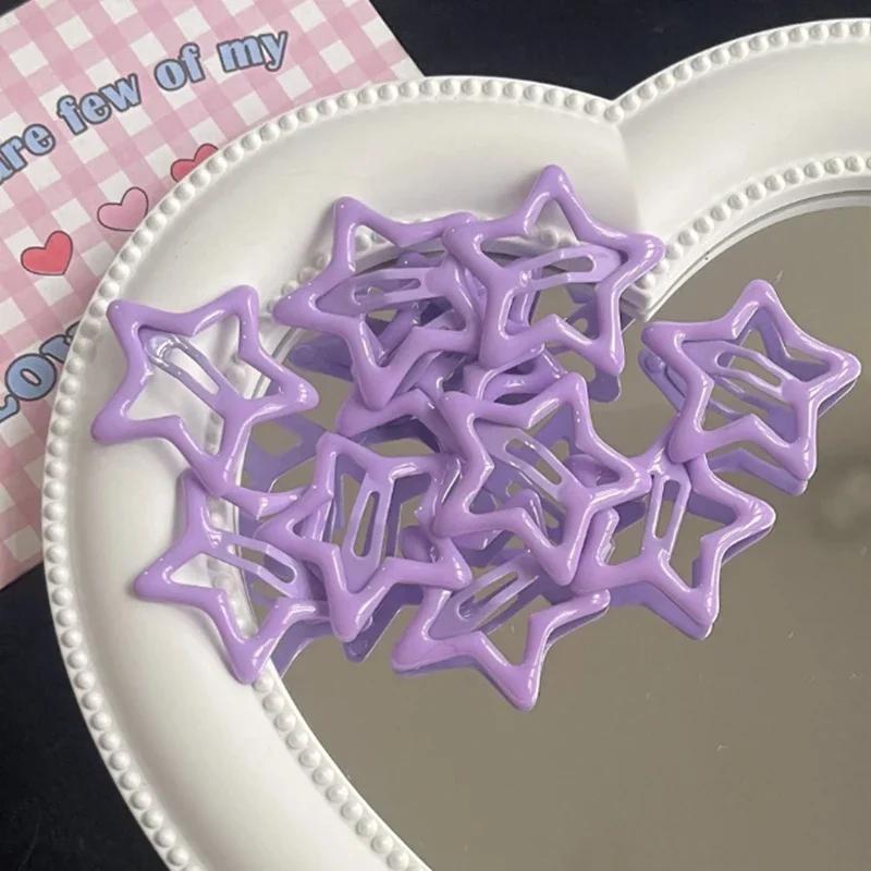 

Colorful Star BB Hair Clips Y2K Women Grils Cute Metal Star Hairpin Side Barrettes Hair Grip Headwear Hair Accessories 2pcs фіолетовий