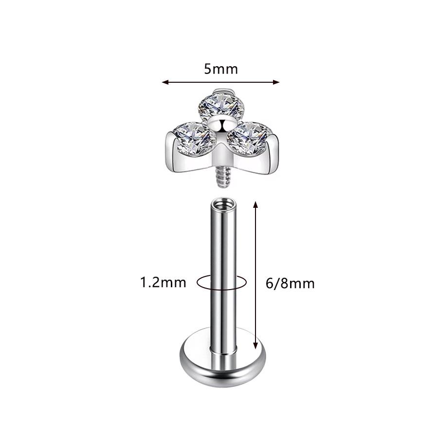 Gioiello per Piercing Labbra e Cartilagine Auricolare a Bottone in Acciaio Inossidabile 316L con Fiore di Zircone