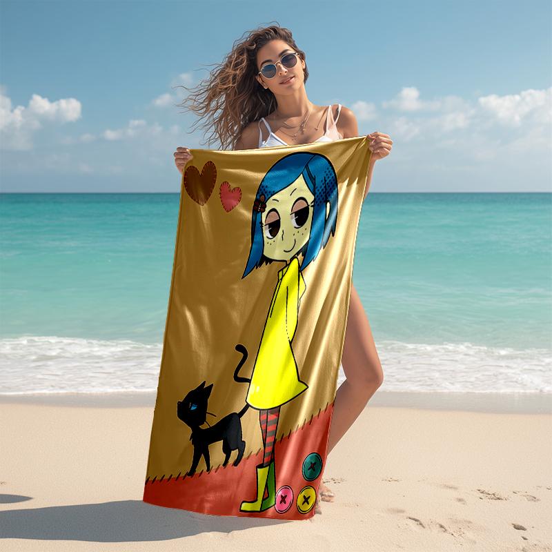 1pc C-Coraline (6) Beach Towel, Comfortable and Thick, and Swimming/Bath/Picnic/Camping Towel, Suitable for Seaside Beaches