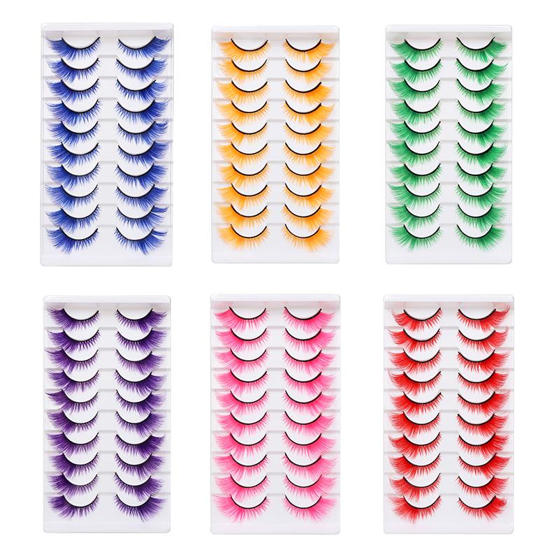 Bunte gefälschte Wimpern Halloween Make-up-Produkte Blau Rot Rosa falsche Wimpern Verlängerung farbige Wimpern Augen Make-up Cosplay