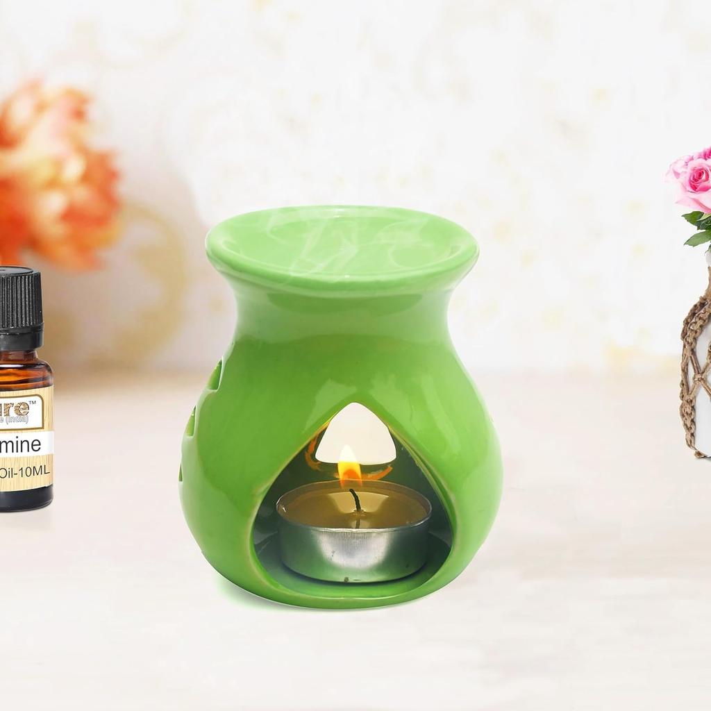 Pure Source India Ceramic Aroma Oil Diffuser, Combo Pack of 4 Pieces (Green, Purple, Orange, Yellow)