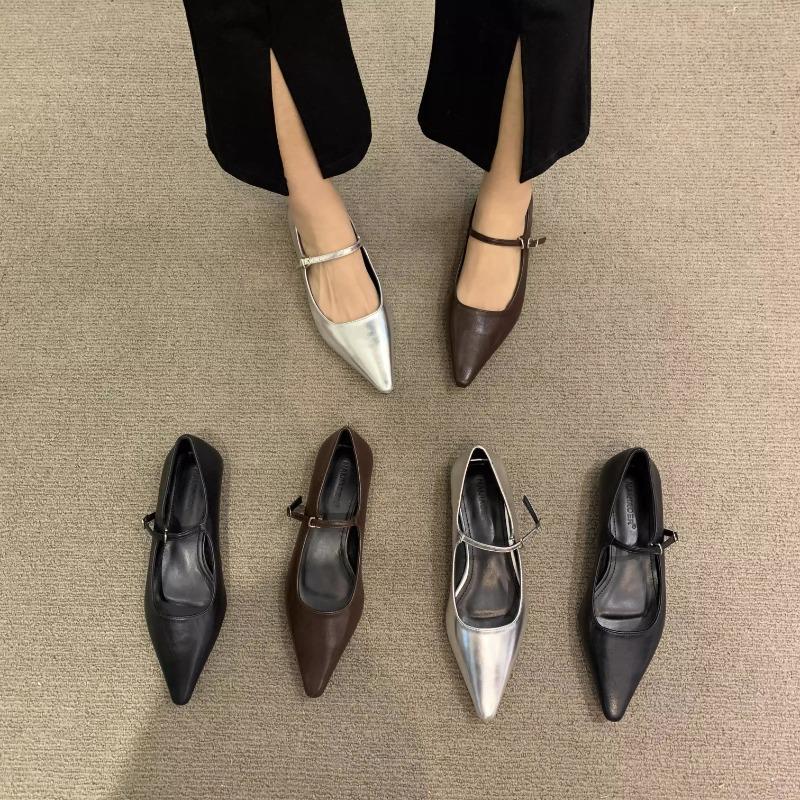 Fashion Flat Shoes for Women 2025 Spring Autumn New Mary Jane Shoes Low Heel Pointed Flat Bottomed Women's Shoes Plus Size 42 43 44