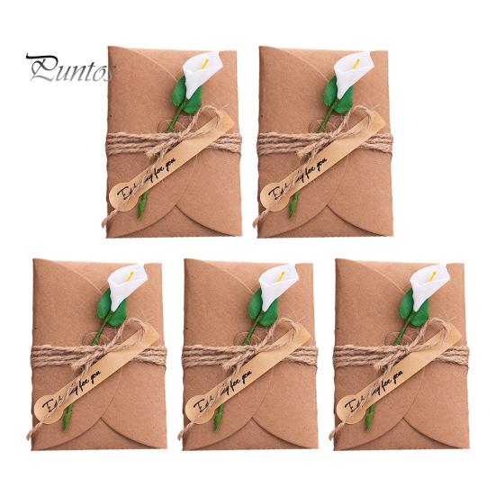 Special Paper Cards for Souvenirs 5Pcs DIY Dried Flower Greeting Cards, Handmade Note with Artificial Flowers, Jute Twine Romantic Sunflower Rose Hang