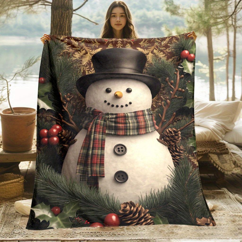 1 Snowman-patterned flannel blanket - soft and warm, suitable for camping, sofas, beds and chairs, a perfect holiday gift