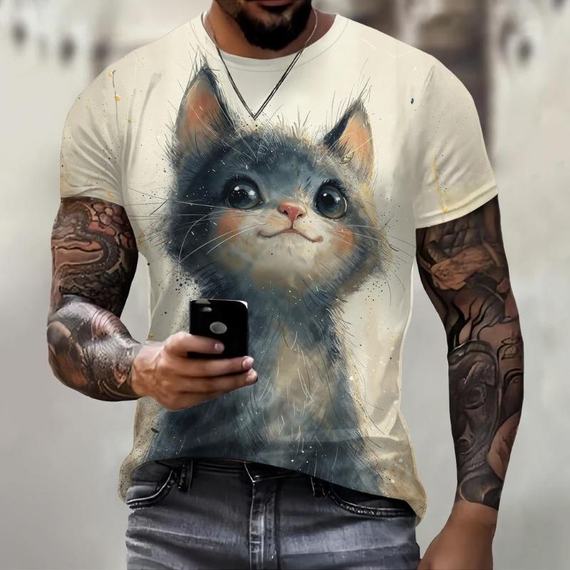 Men's T-Shirt with Print 3d Cute Cat Print Tees Tops Fashion Men Animal Pattern T Shirt Oversized Streetwear O-Neck Fashion