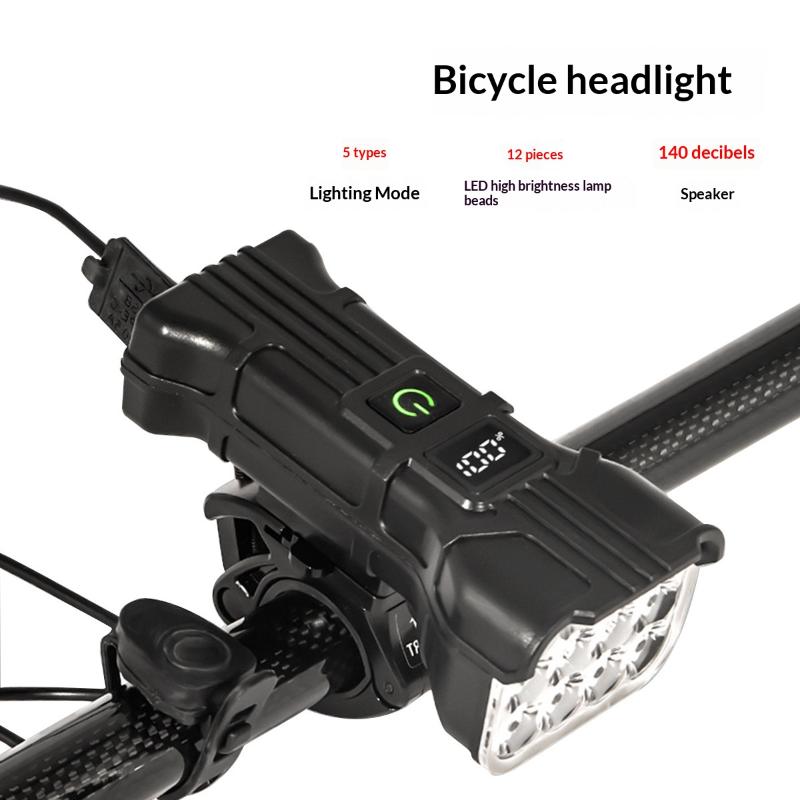 

12 LED Bike Light with 140 DB Horn TYPE-C Rechargeable Mountain Bike Safety Light Deadlight for Night Riding