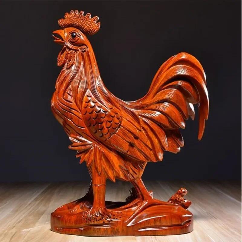 Chinese Solid Wood Big Cock Sculpture Ornaments Feng Shui Crafts Decor Living Room TV Cabinet Desktop Decorations Give Gifts