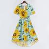 Women’s Short Sleeve V Neck Midi Dress with Sunflower Floral Print Casual Loose Fit Lightweight Summer Dress