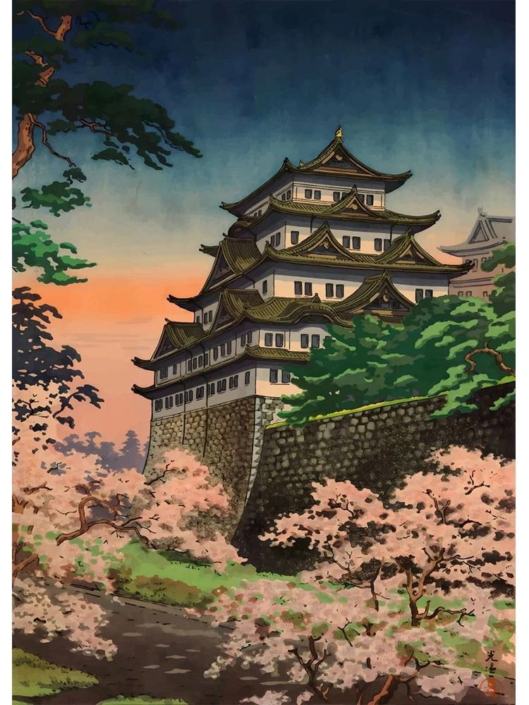Retro Art Japanese Landscapes Cartoon Poster Canvas Painting Janpan Building View Wall Art For Living Room Home Decoration