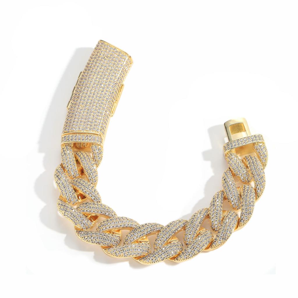 Personalized Fashion Hip Hop Rap Jewelry Long Clasp 20mm Wide Bling CZ Iced Out Miami Cuban Link Chain Bracelet for Men